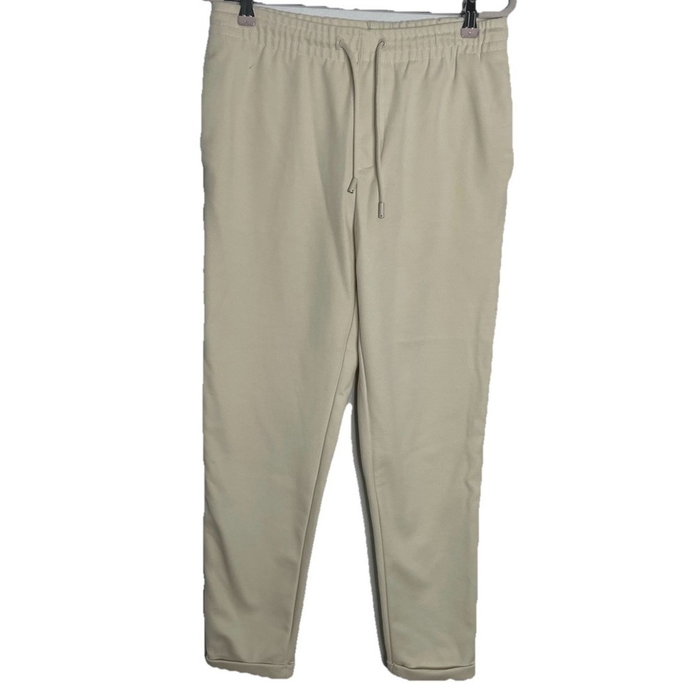 ZARA Men's Cream Drawstring Elastic Waist Solid Casual Pants Slash Pockets M